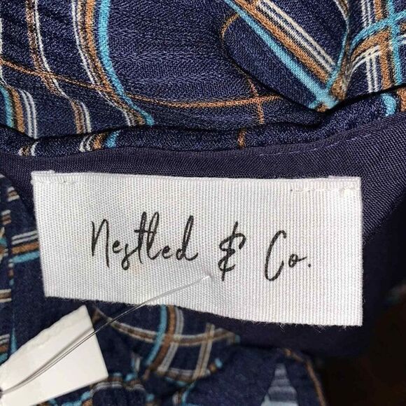 Plaid V-Neck Romper Women Medium Blue Long Sleeve Lined Negtled & Co Elast Waist - Picture 4 of 7